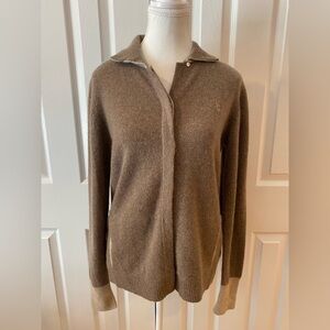 Marie Valois Tan Cashmere Collared Cardigan with Pockets Size L